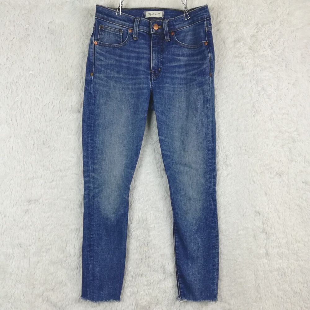 Madewell Womens Jeans 9" High Rise Skinny Crop Denim Blue‎ Raw Hem Whiskering 27